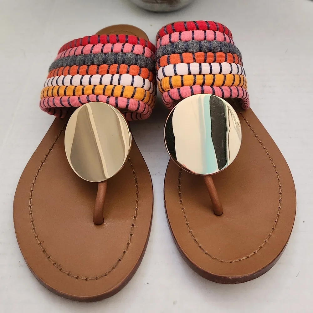 Tory Burch Patos Red Gold Disk Sz 5.5M Women's Multicolor Sandals Slippers Flats